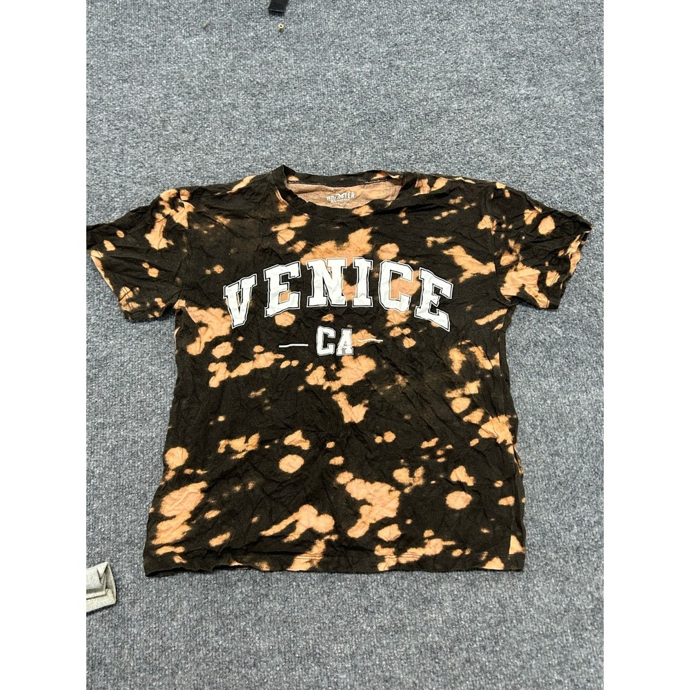 Hollister T-Shirt Womens Size XS Black Acid Wash Venice CA Graphic Cotton Tee